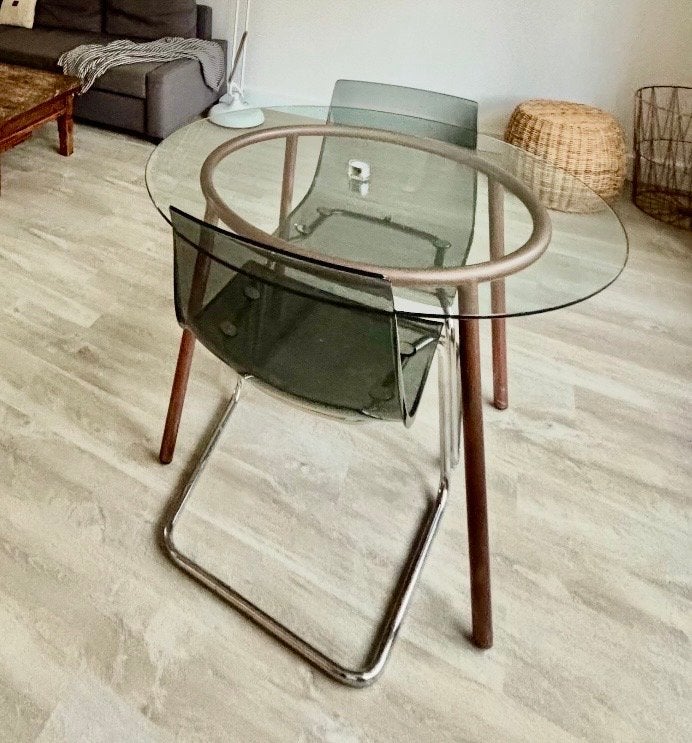 Ikea Glazen eettafel met 3 stoelen, Ophalen, Gebruikt, Rond, Tot twee personen