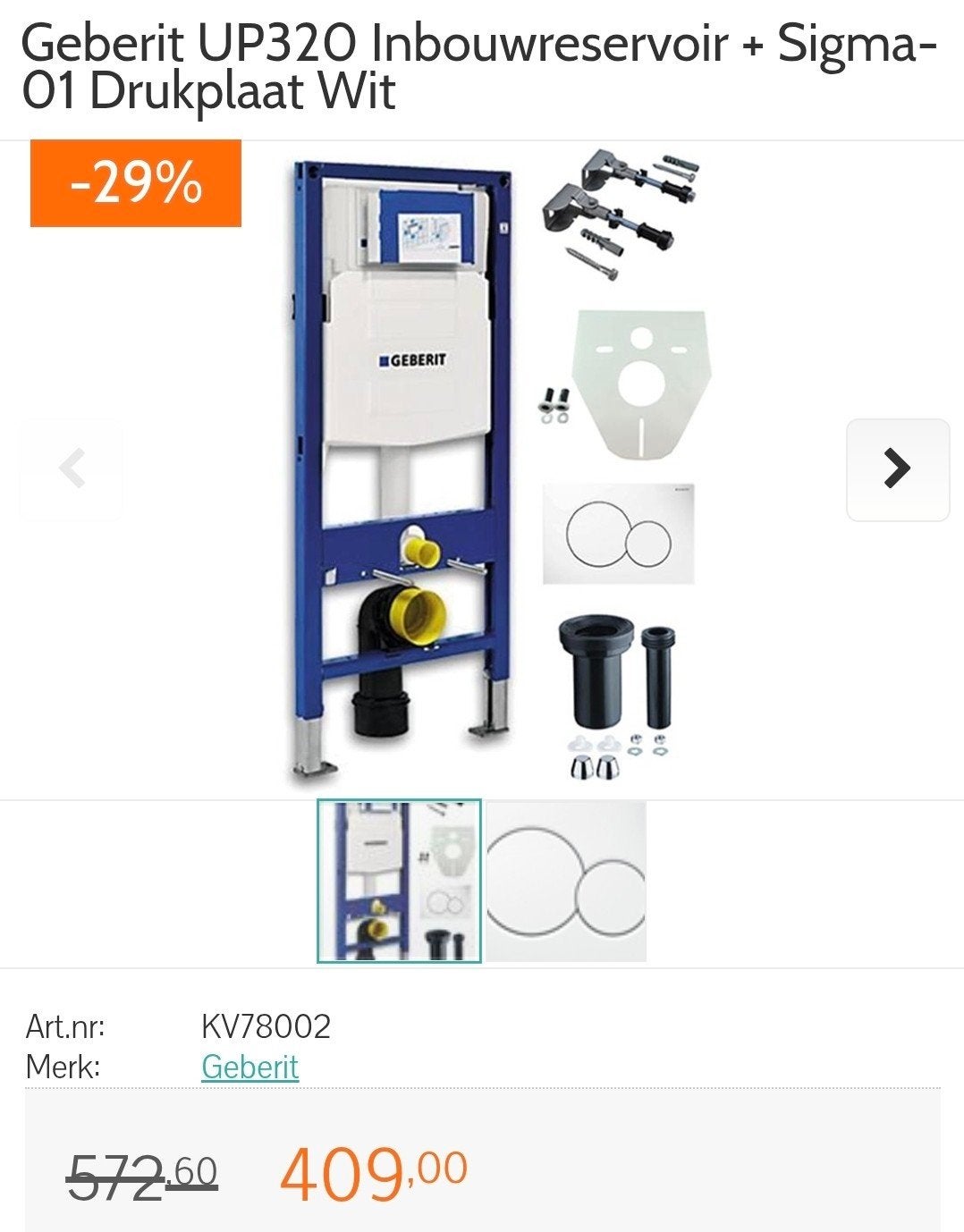 geberit up320 inbouwframe met drukplaat, Ophalen, Nieuw, Chroom, Toilet