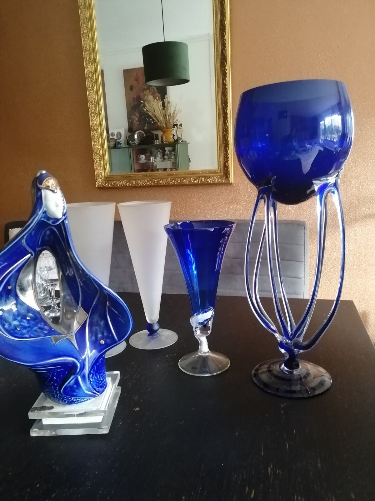 Set woonaccessoires blauw glas, Antiek en Kunst, Ophalen of Verzenden