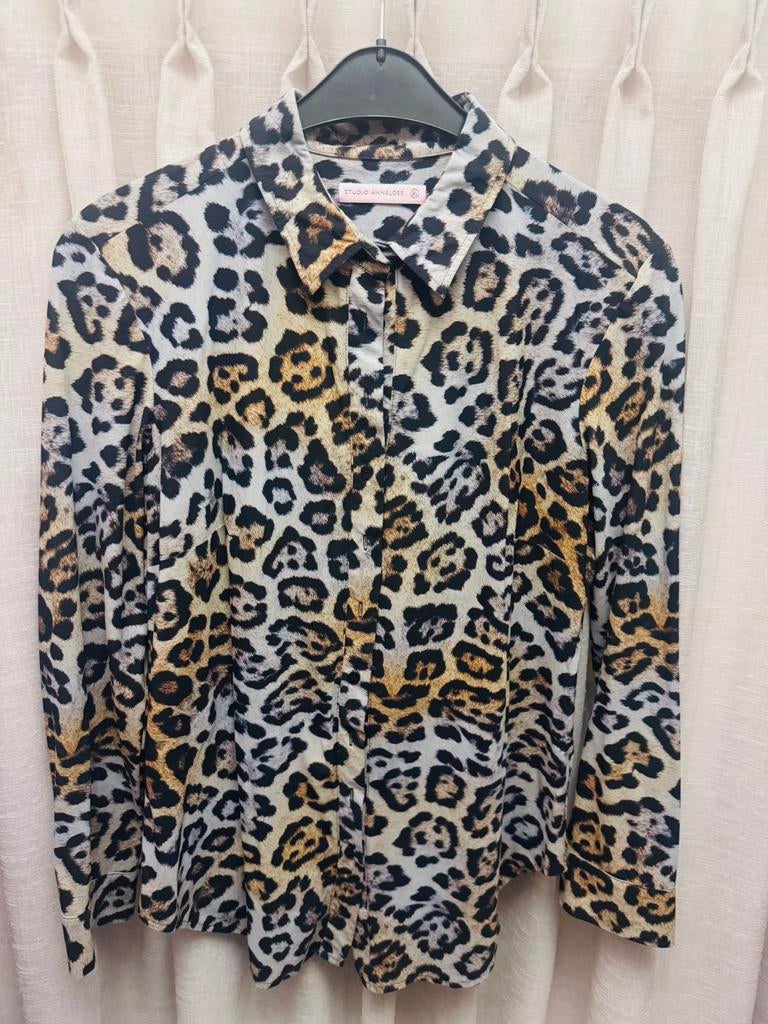 Studio Anneloes grijs bruine Poppy leopard blouse maat XL, Verzenden, Zo goed als nieuw, Maat 46/48 (XL) of groter, Grijs