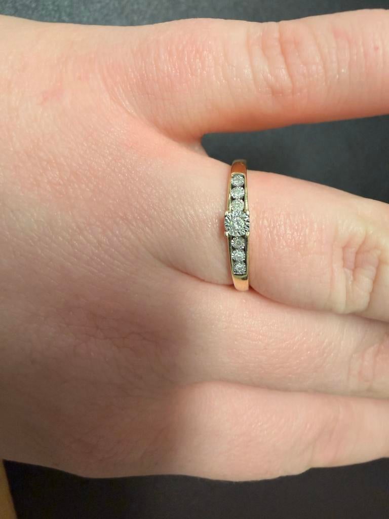 14k Gouden Ring Lucardi 585 met Steentjes - Mooie Staat, Ophalen of Verzenden, Zo goed als nieuw, 17 tot 18, Met edelsteen