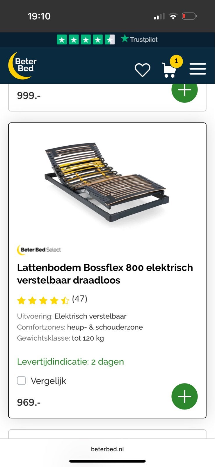 2x Elektrische lattenbodem Bossflex 800 (90x200) + poten, Huis en Inrichting, Slaapkamer | Matrassen en Bedbodems, Ophalen, 90 cm