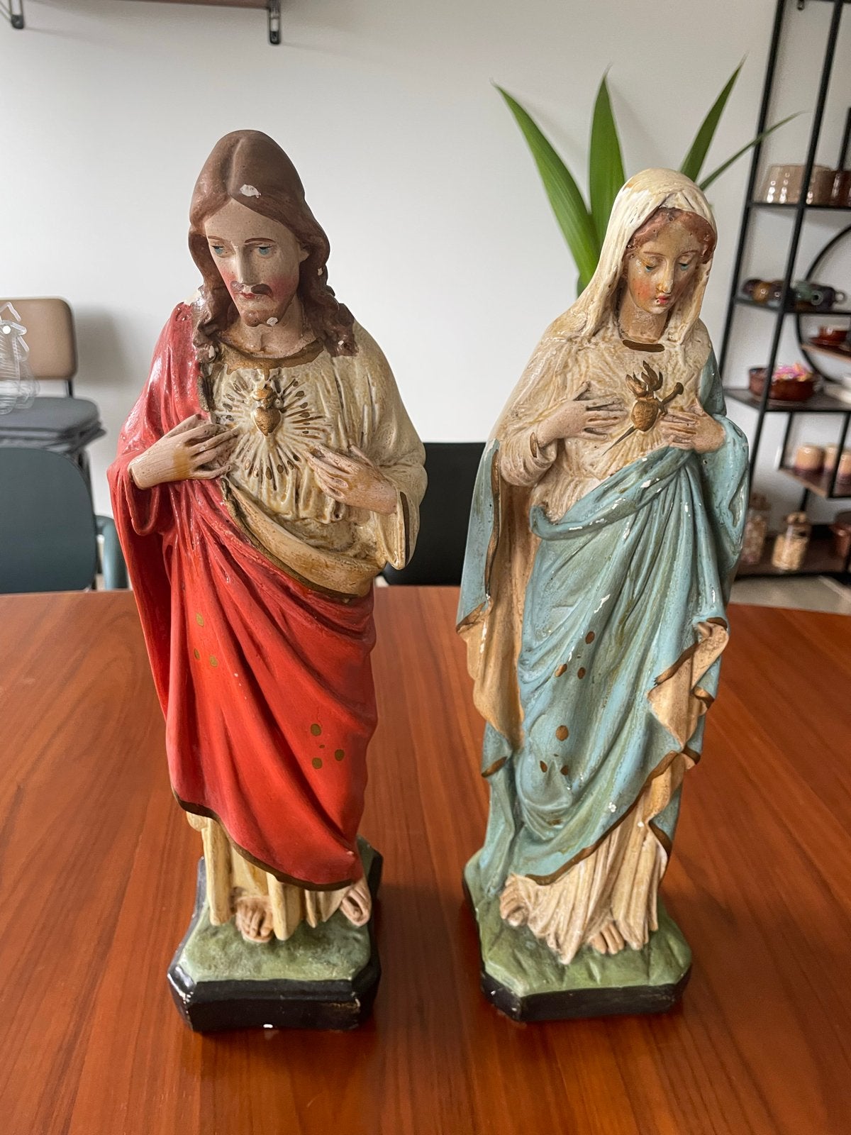 Vintage Beelden Jezus en Maria - Heilig Hart, Antiek en Kunst, Antiek | Religie, Ophalen of Verzenden
