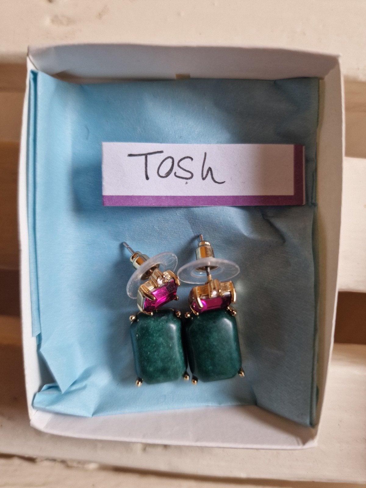 Tosh Oorbellen met Groene en Roze Stenen, Ophalen of Verzenden