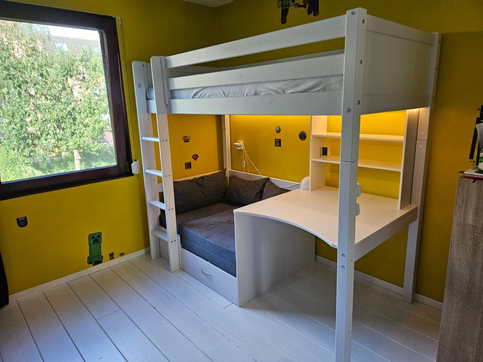 Flexworld Hoogslaper met bureau en slaapbank, Ophalen, Eenpersoons, Zo goed als nieuw, 200 cm
