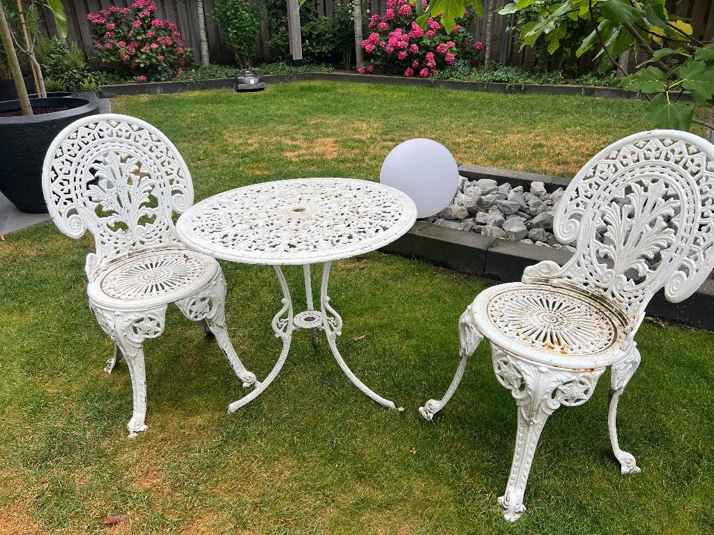 Bistro set zwaar gietijzer (Frans antiek), Ophalen, Gebruikt, Rond, Metaal