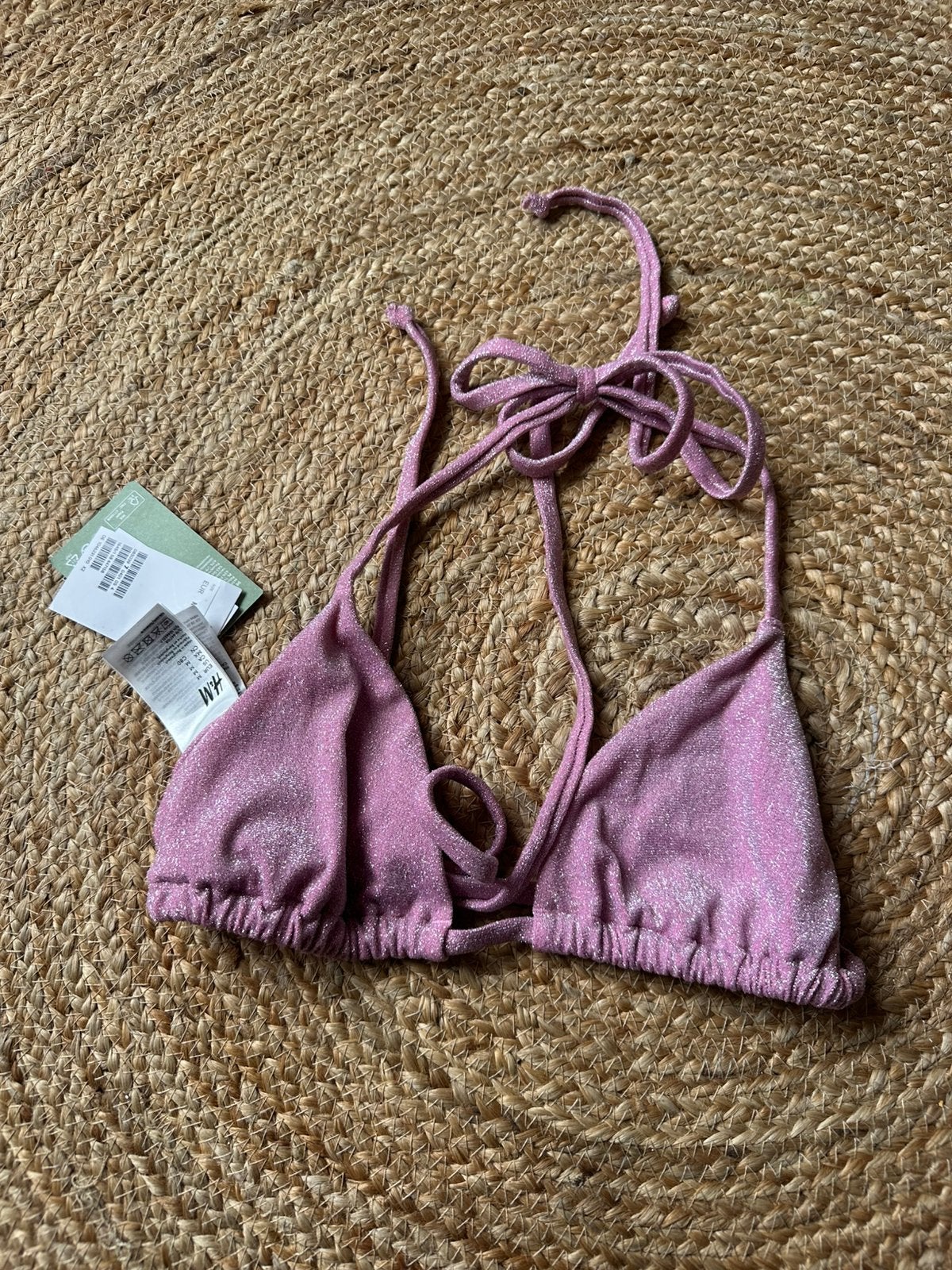 Roze glitter triangel bikinitop van H&M - maat M, Ophalen of Verzenden, Zo goed als nieuw, Roze, Bikini