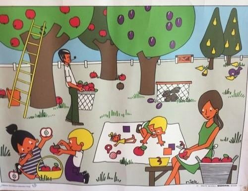 dijkstra educatieve poster ‘ Picknick’, Vintage, Papier/karton, Ophalen of Verzenden, Zo goed als nieuw