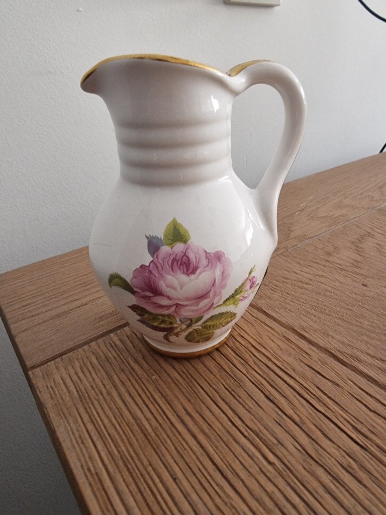 Vintage witte porseleinen roomkan met roze rozenontwerp, Ophalen of Verzenden, Nieuw