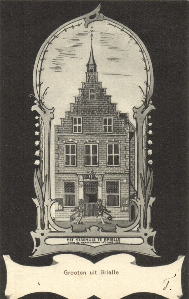 Groeten uit Brielle - Het stadhuis te Brielle - 1905 gelopen, Verzenden, Voor 1920, Gelopen, Zuid-Holland