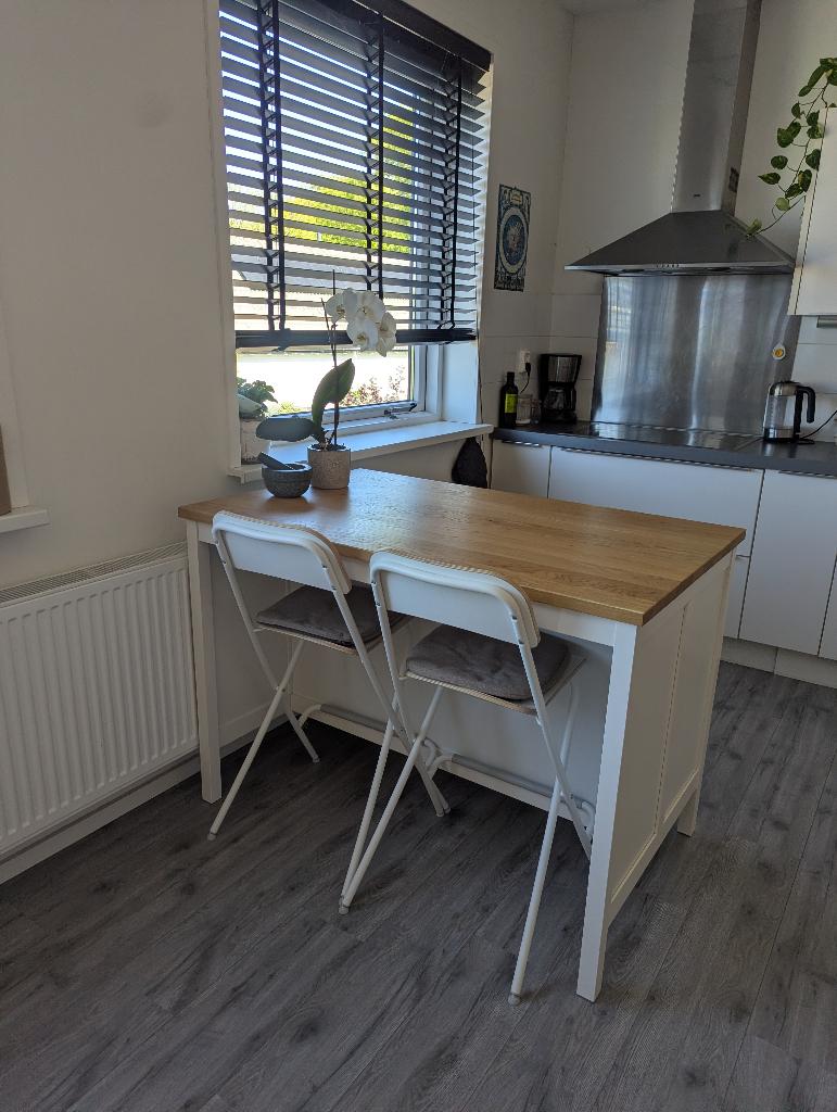 keukeneiland en barstoelen IKEA, Ophalen, 100 tot 150 cm, Wit, Zo goed als nieuw