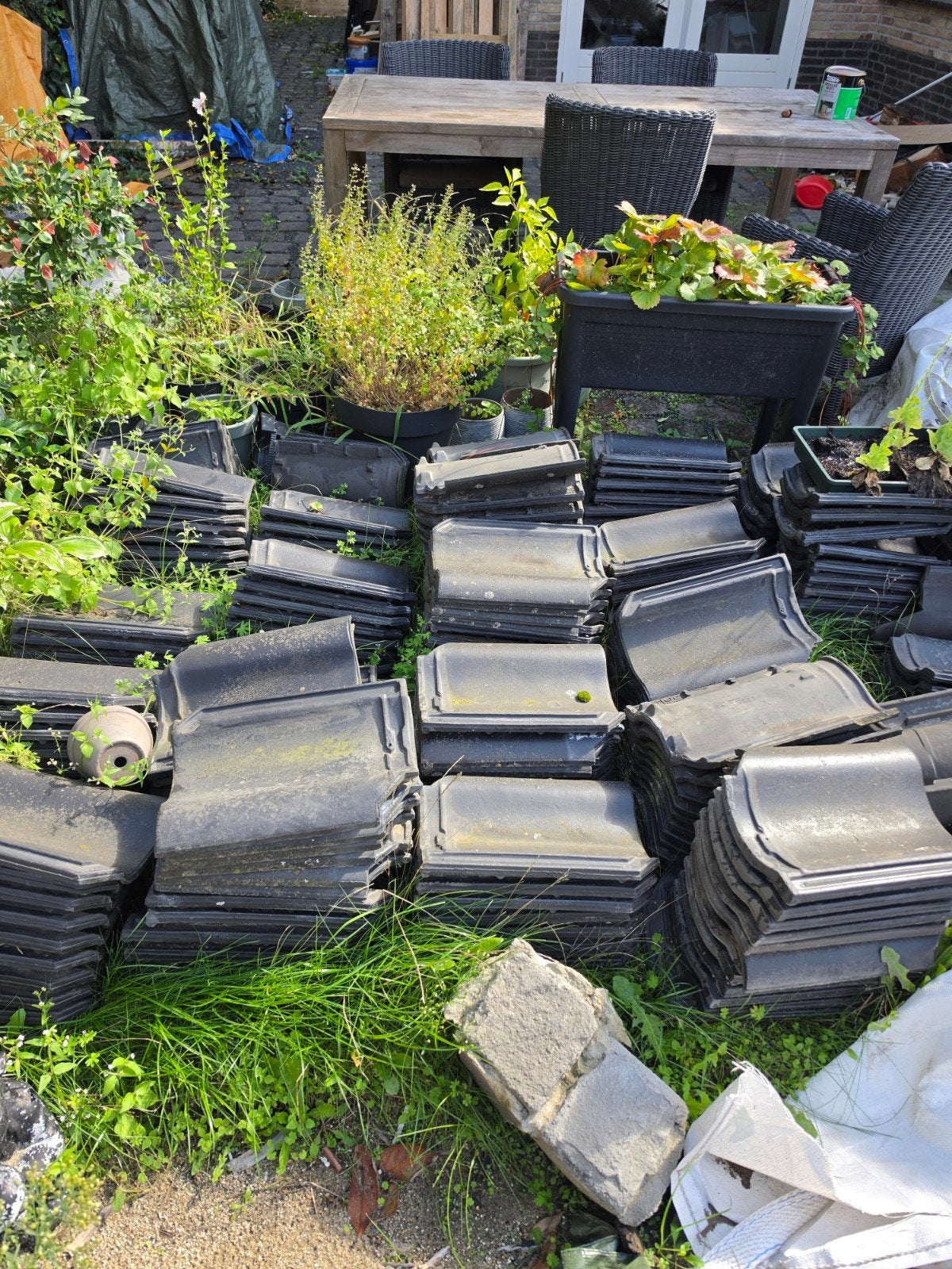 ruim 40m gebruikte gebakken keramische dakpannen, Doe-het-zelf en Verbouw, Ophalen, Gebruikt, Steen of Klei, 15 m² of meer