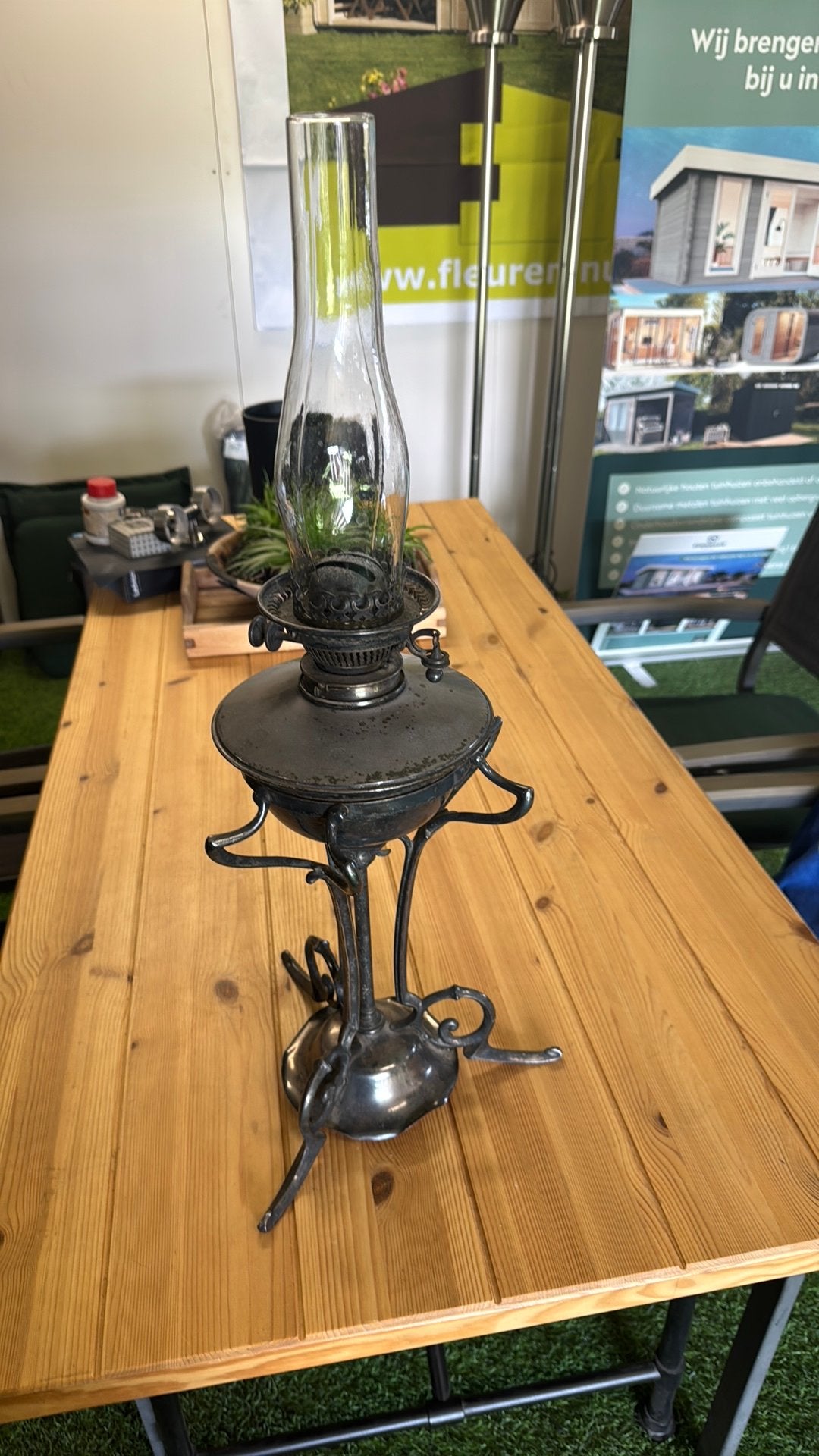 Antieke olielamp zilver 70 cm, Ophalen of Verzenden