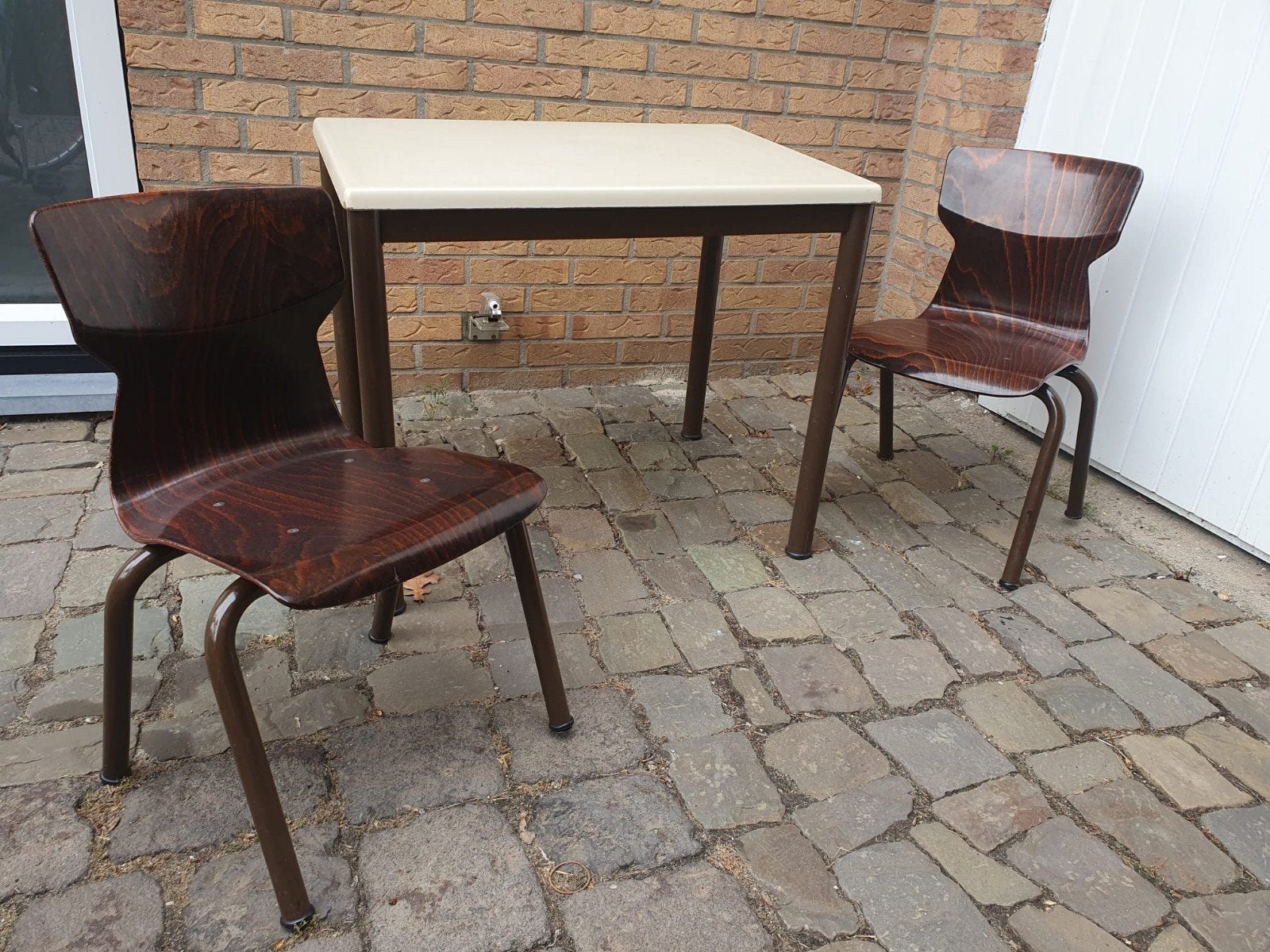 Vintage tafel met 2 stoelen - Schoolmeubilair, Ophalen, Gebruikt, Tafel(s) en Stoel(en)