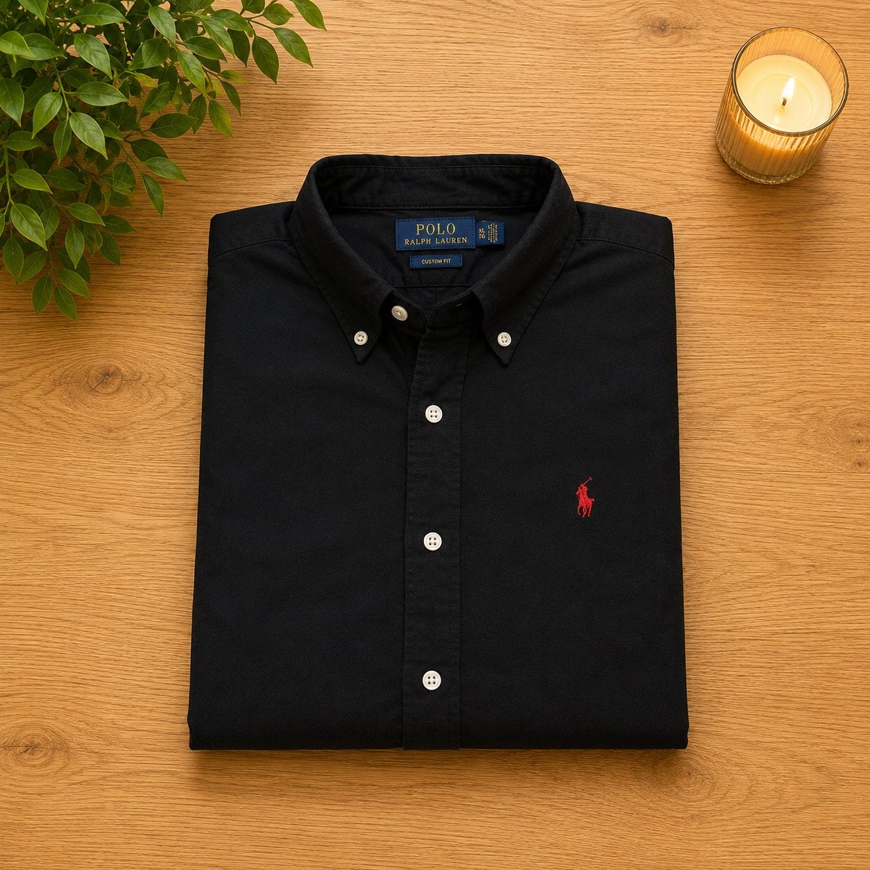 Polo Ralph Lauren Custom Fit overhemd zwart, Ophalen of Verzenden, Zo goed als nieuw, Zwart, Overige halswijdtes