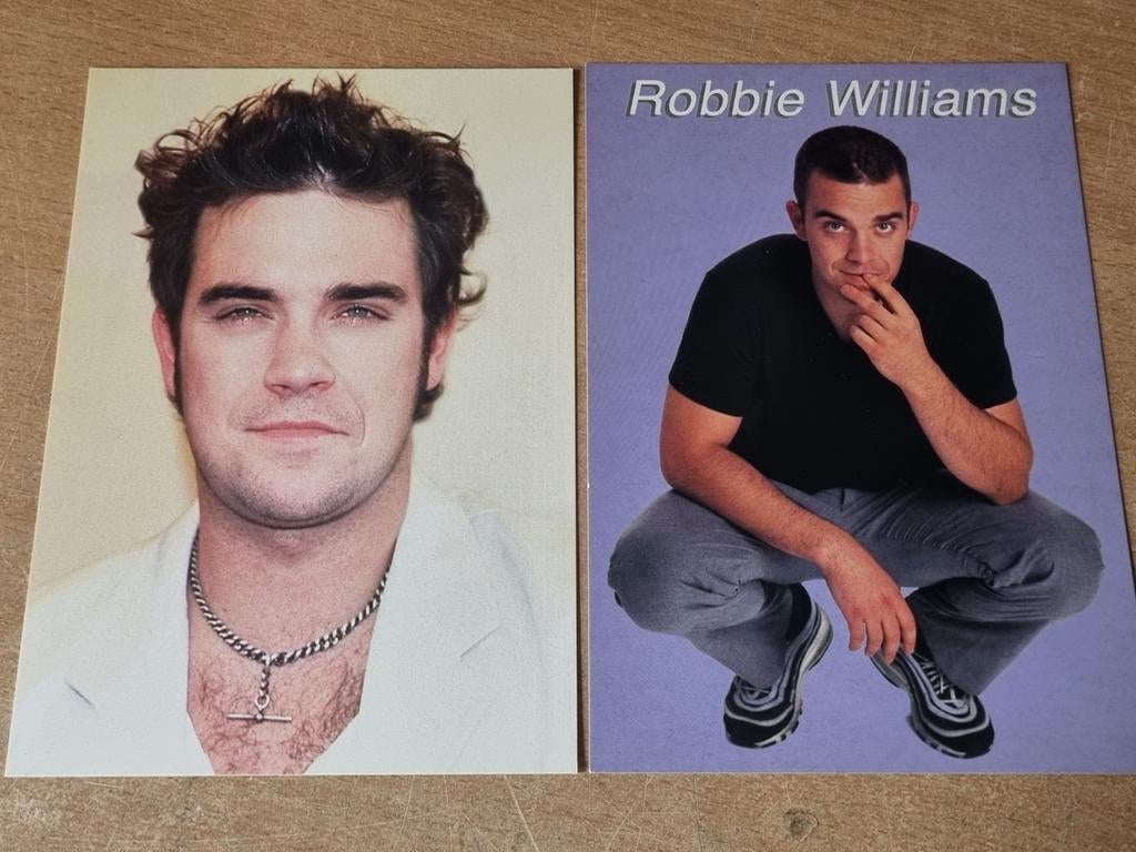 Reclamekaarten ansichtkaarten Robbie Williams, Verzamelen, Ophalen of Verzenden, Zo goed als nieuw, Foto of Kaart