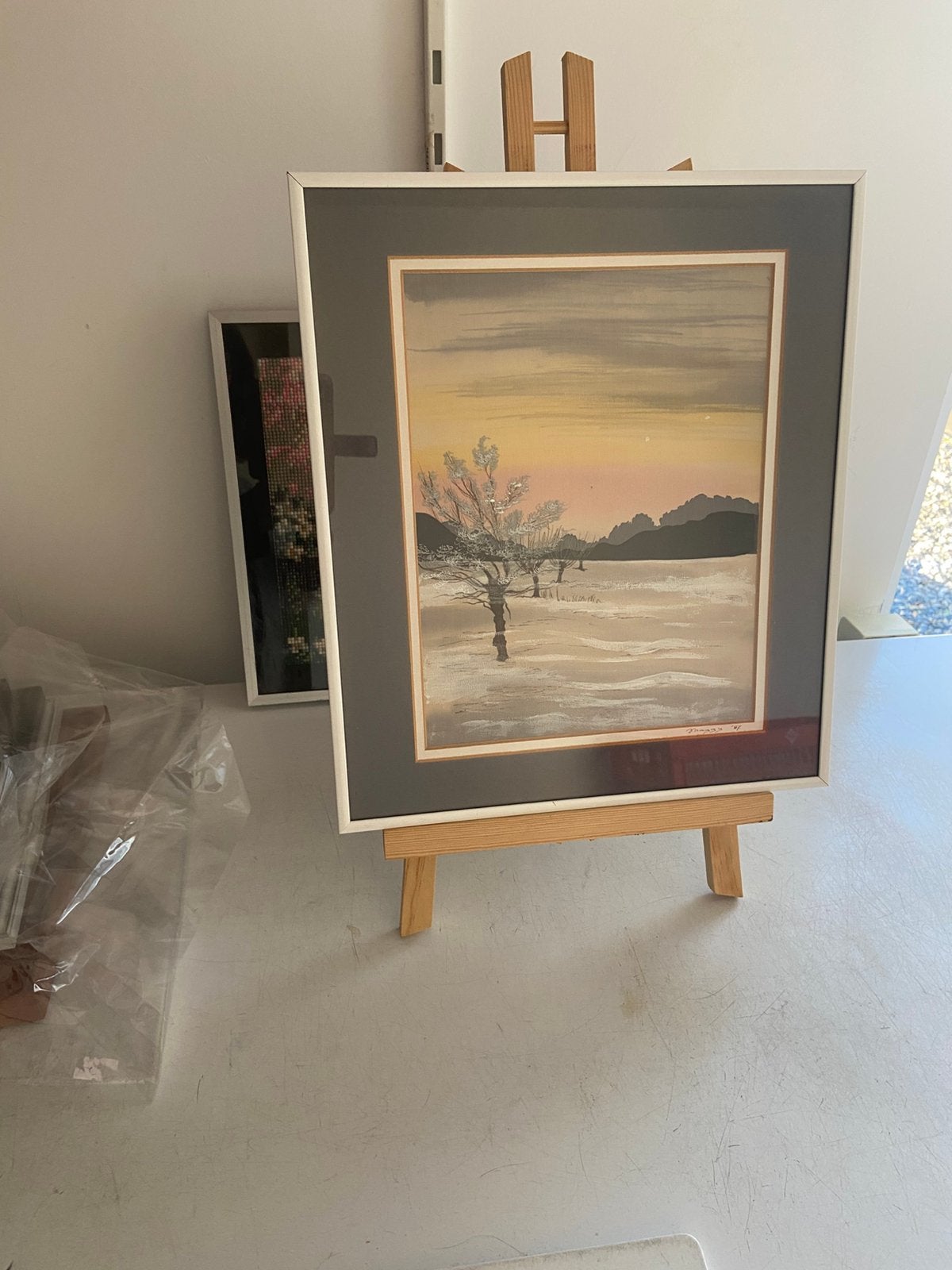 Schilderij op zijde, Antiek en Kunst, Kunst | Schilderijen | Klassiek, Ophalen, Overige stijlen, Landschap, Ingelijst