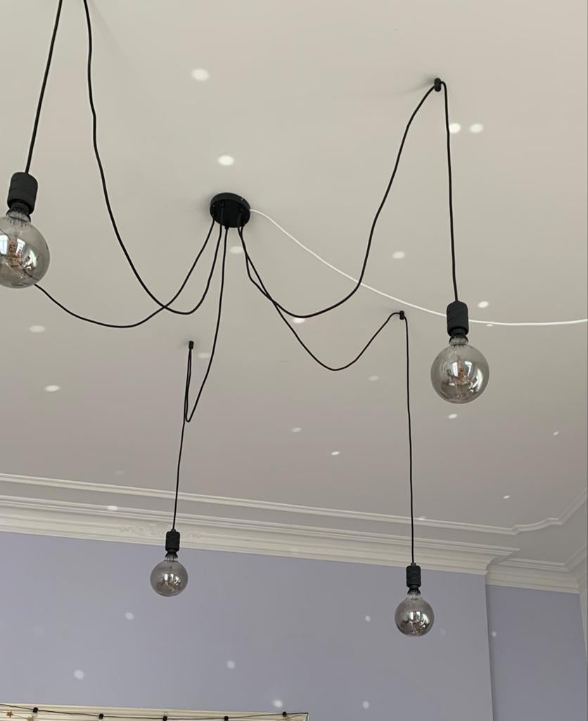 Qazqa Cavalux 5-lichts hanglamp zwart, Ophalen of Verzenden, Zo goed als nieuw, Metaal, 75 cm of meer