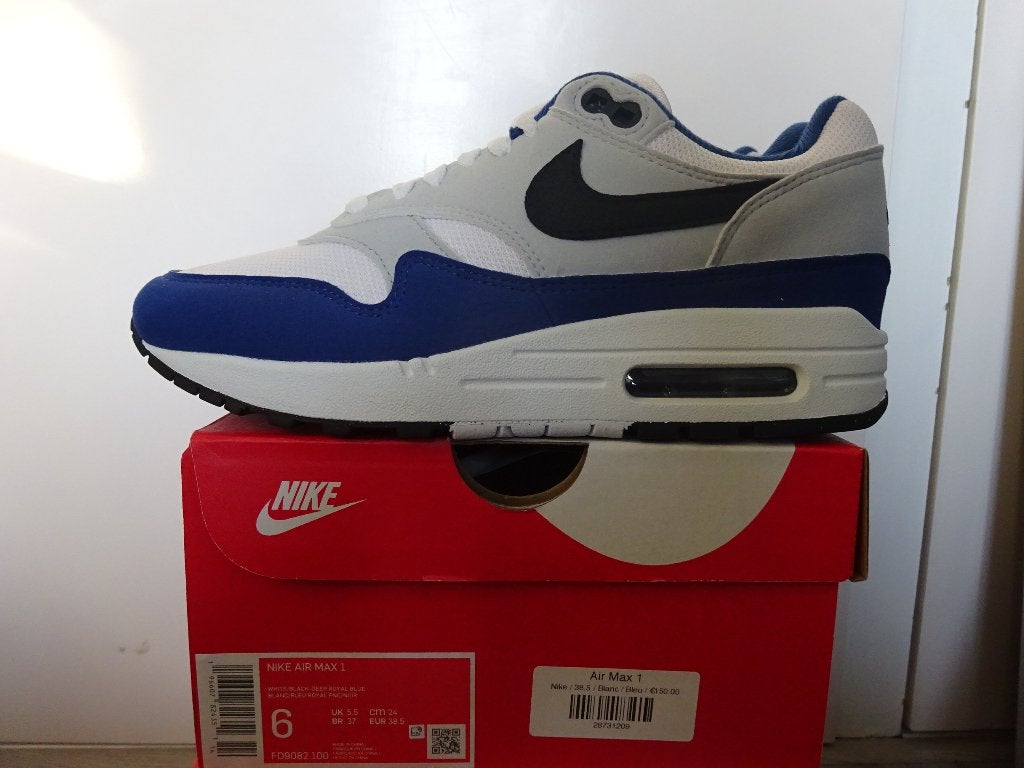 Nike Air Max 1 Deep Royal Blue Maat 38.5, Blauw, Nike, Nieuw, Ophalen of Verzenden