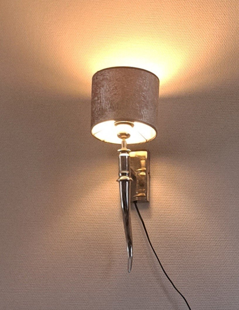 Set van 2 wandlampen met zilvergrijze croco kapjes, Huis en Inrichting, Ophalen, Gebruikt, Indirect licht, E14 (klein)