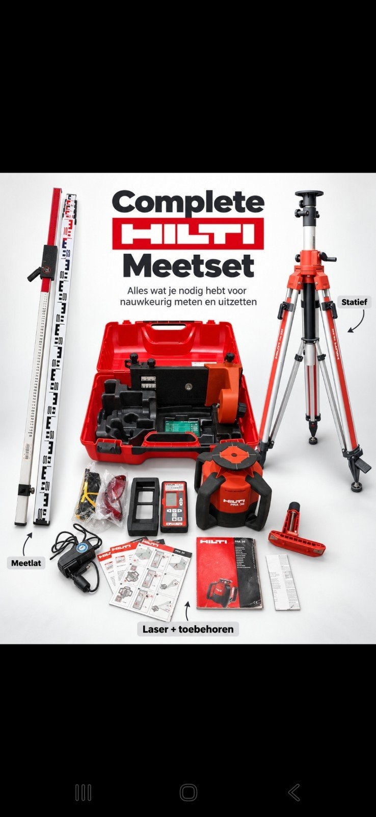 Hilti PRA36 laser incl. PA 931 statief en meetlatten, Ophalen, Zo goed als nieuw