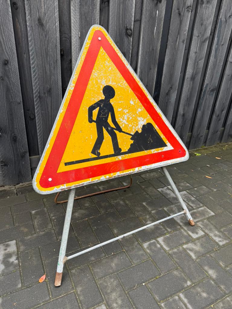 Vintage frans verkeersbord wegwerkzaamheden, Ophalen of Verzenden, Zo goed als nieuw