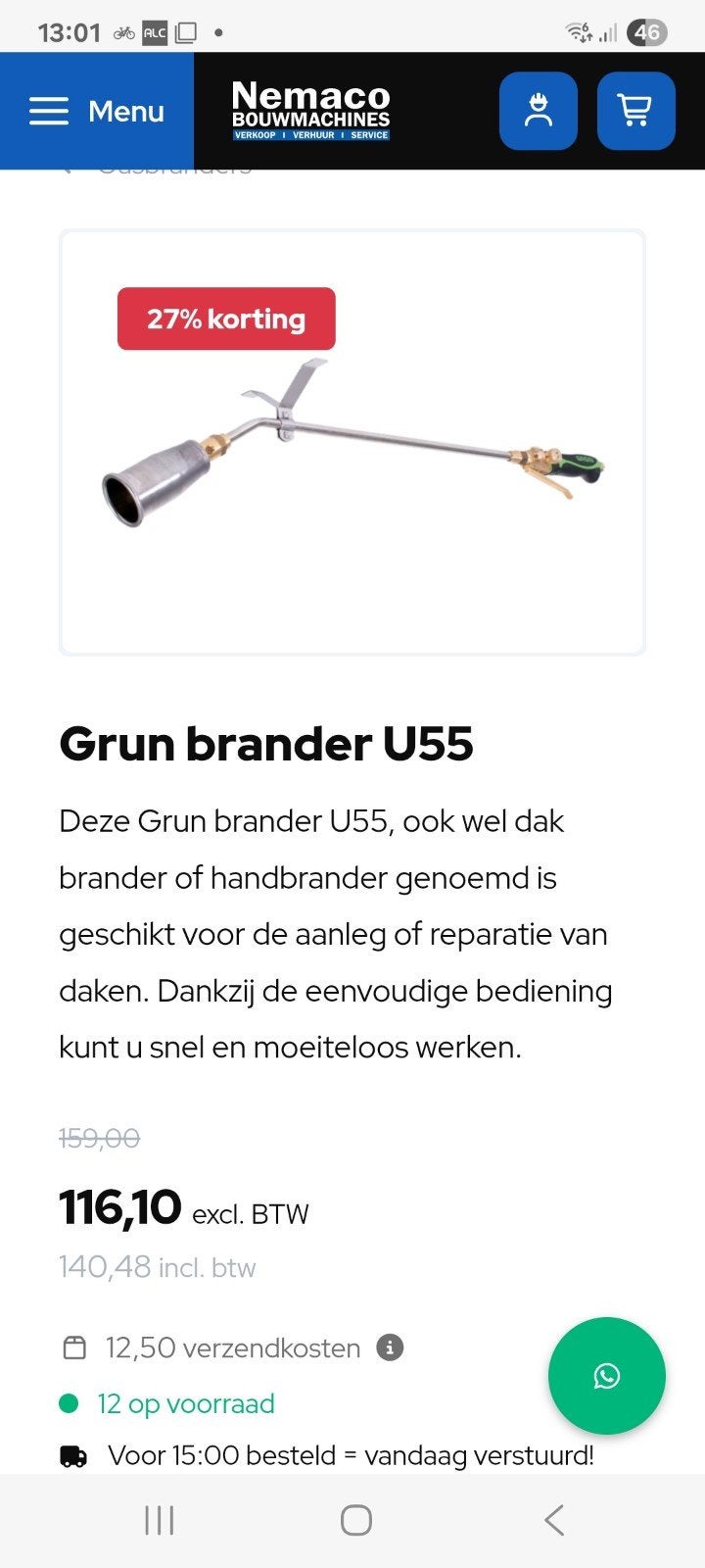 Grun u55 dakbrander lang., Ophalen