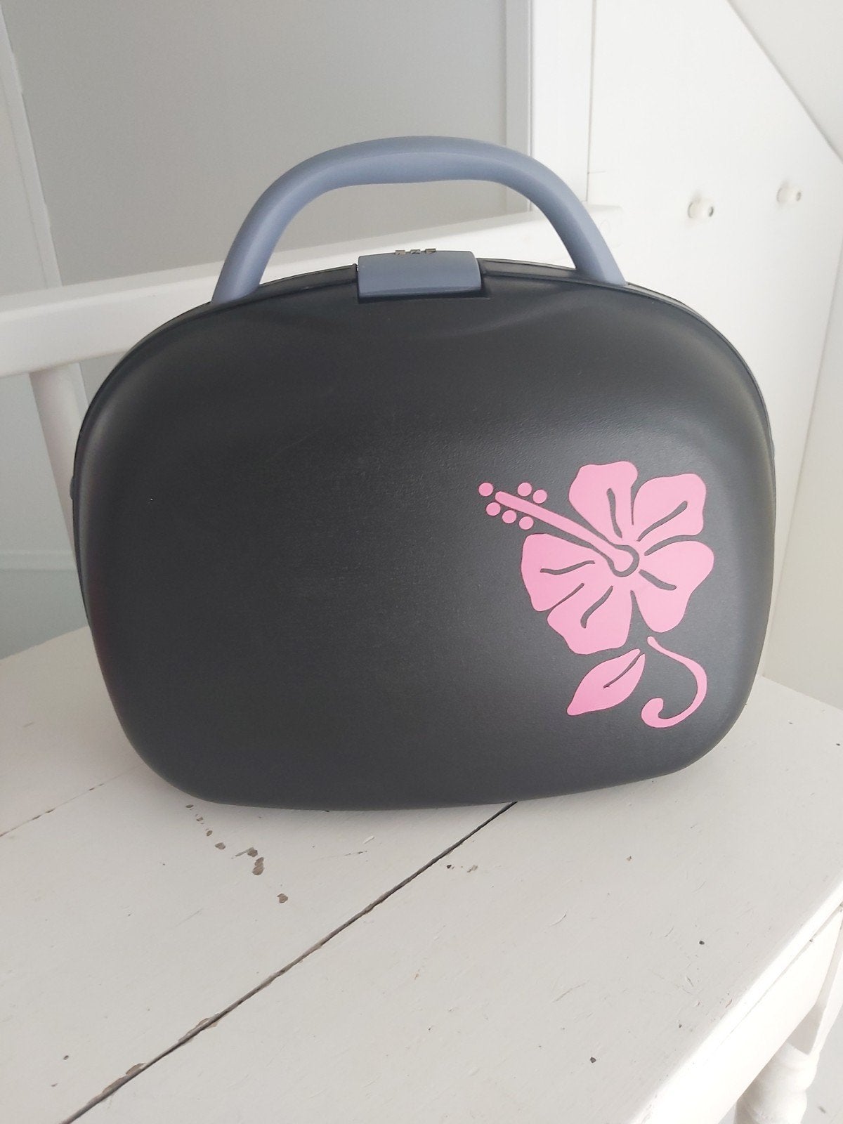 Zwarte beautycase hardcase toilettas zwart met roze bloem(=s, Ophalen of Verzenden, Zo goed als nieuw, Zwart