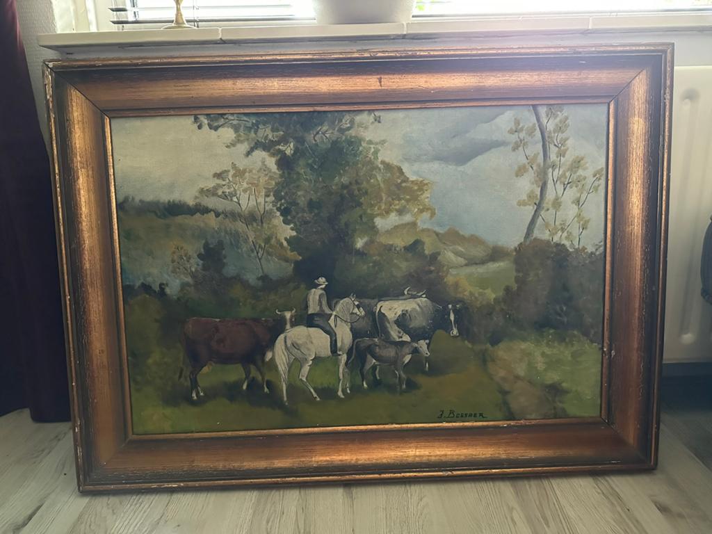 Groot schilderij natuur inclusief lijst, Antiek en Kunst, Kunst | Schilderijen | Klassiek, Ophalen of Verzenden