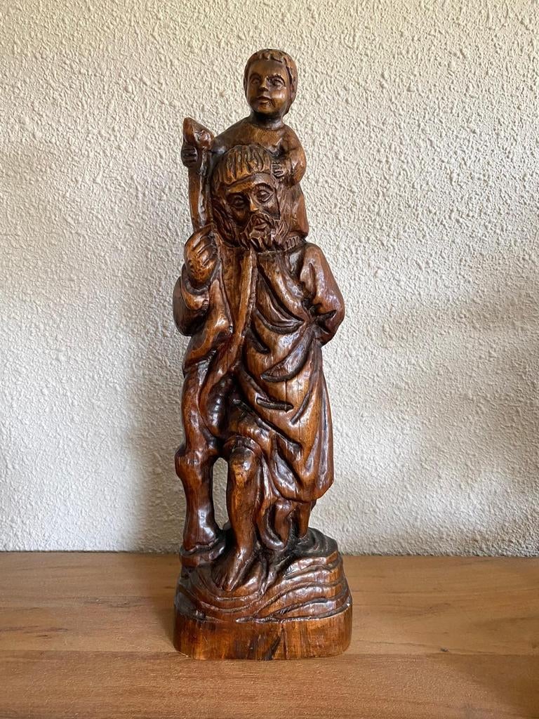 Houten beeld van Sint  Christoffel van Lycië  kindje Jezus, Ophalen of Verzenden