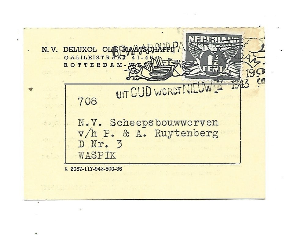 Rotterdam-N.V.  Deluxol Olie Maatschappij -naar Waspik, Verzenden, Briefkaart