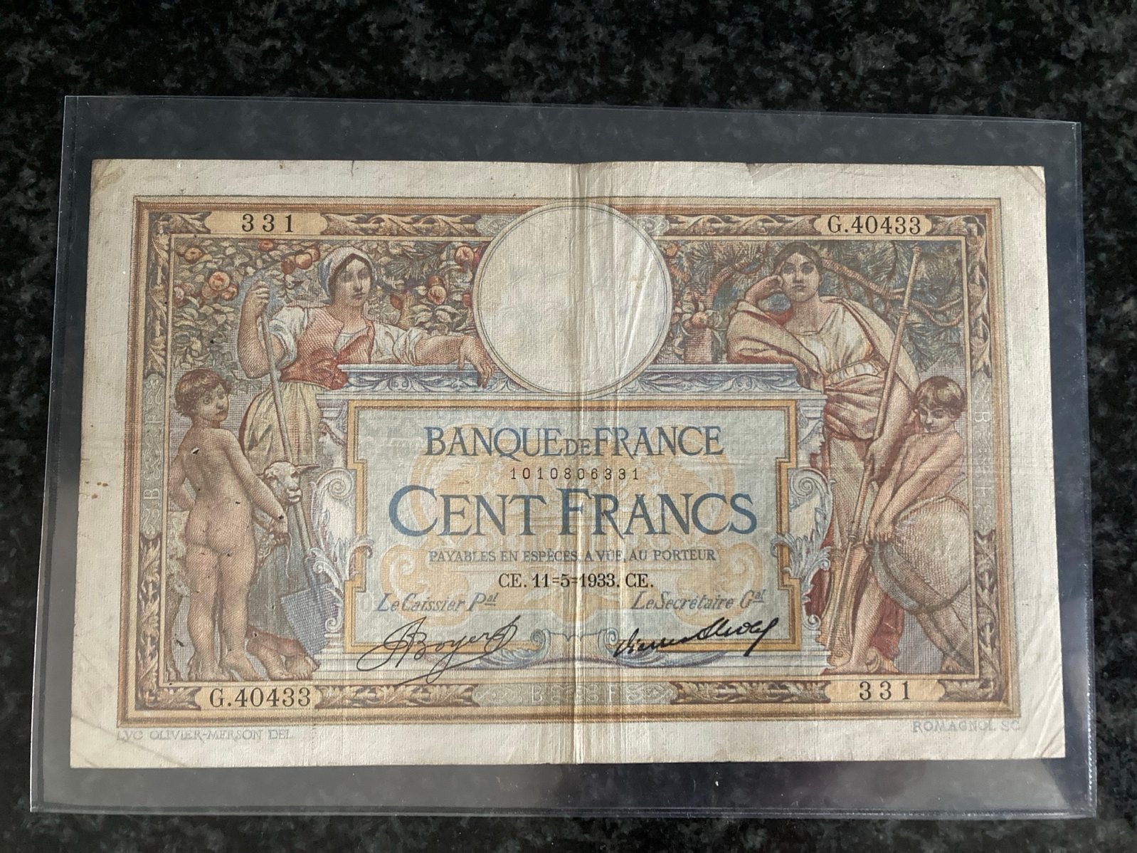 Zeldzaam Frans biljet: 100 Francs uit 1933, Postzegels en Munten, Ophalen of Verzenden, Frankrijk, Los biljet