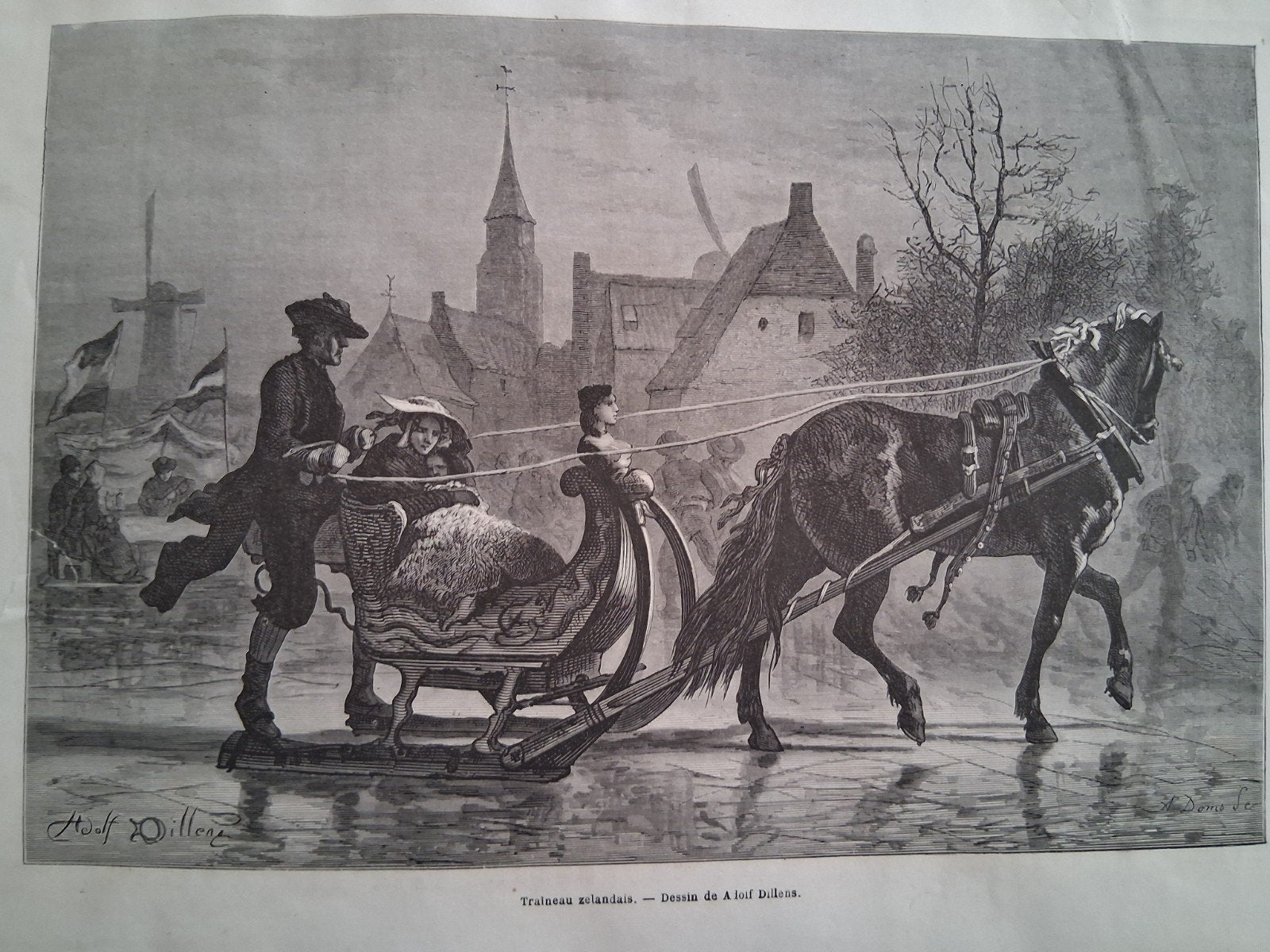 Houtsnede 'Zeeuwse Slee' door Alof Dillens, Antiek en Kunst, Kunst | Etsen en Gravures, Ophalen of Verzenden