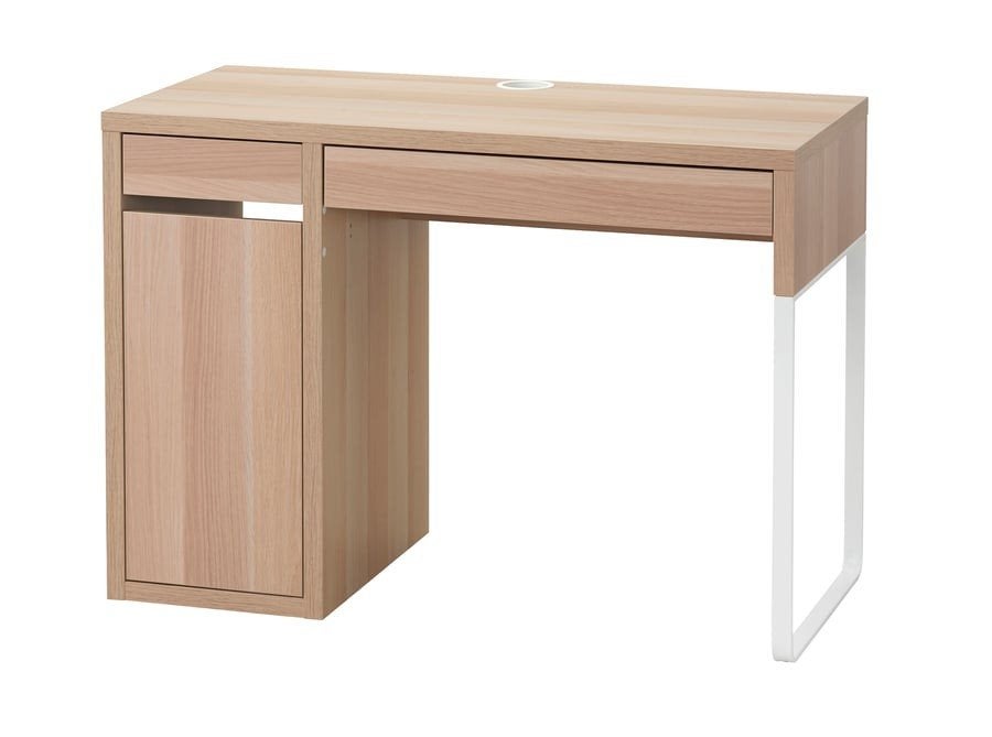 Ikea Micke Bureau - Wit gelazuurd eikeneffect, Ophalen, Met lades, Scandinavisch, Spaanplaat of MDF