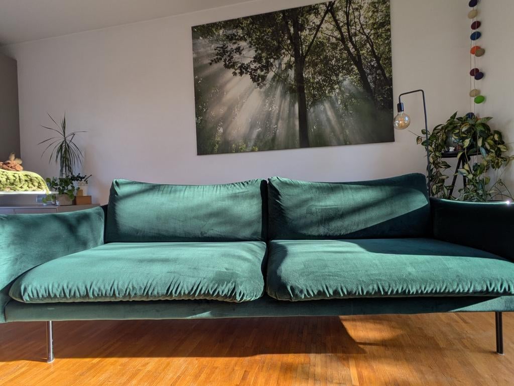 Groene fluwelen bank (Moby, Westwing), Ophalen, Zo goed als nieuw, 75 tot 100 cm