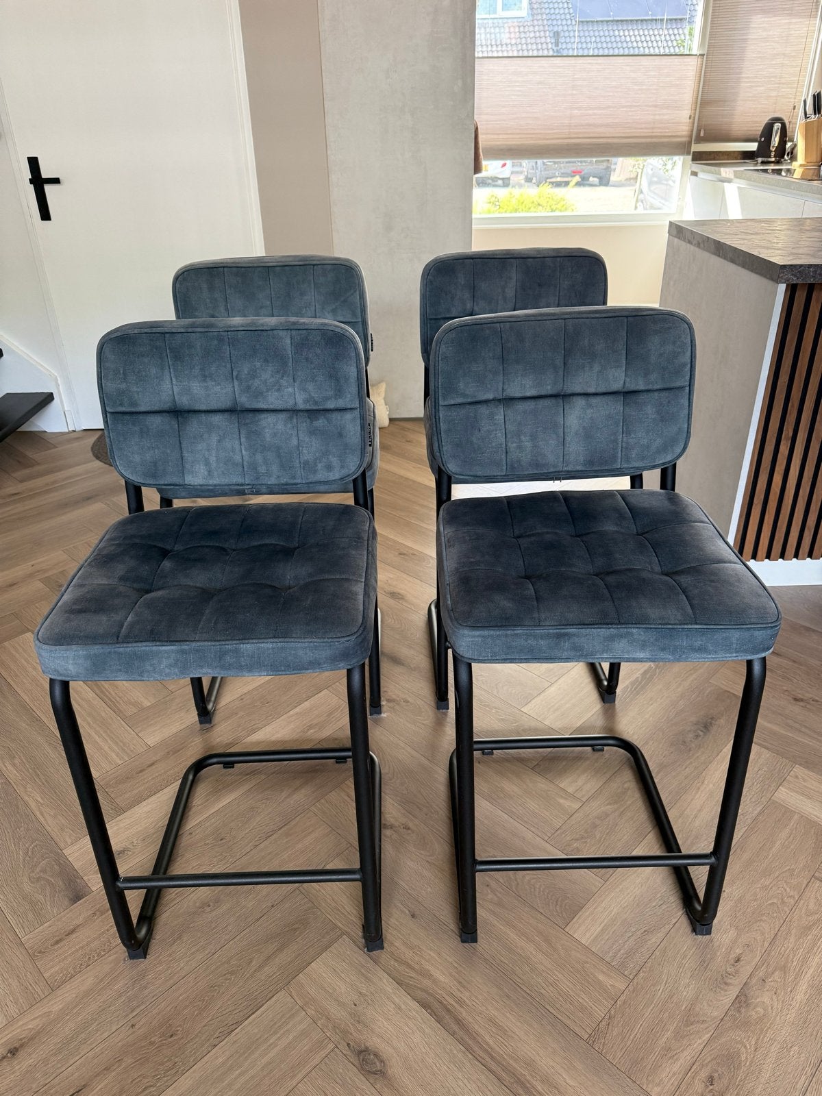 Set van 4 Haco barkrukken/stoelen te koop!, Ophalen, Met voetsteun, 60 tot 90 cm, Zo goed als nieuw