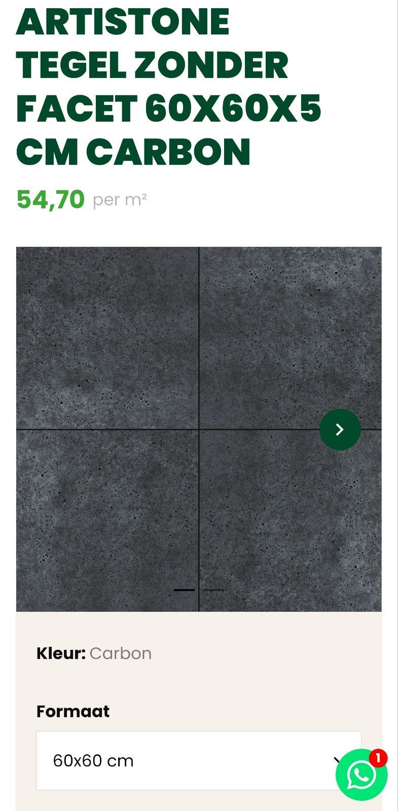 ArtiStone Tegel zonder facet 60x60 zwart, Tuin en Terras, Ophalen, Nieuw, 5 tot 10 m², Beton