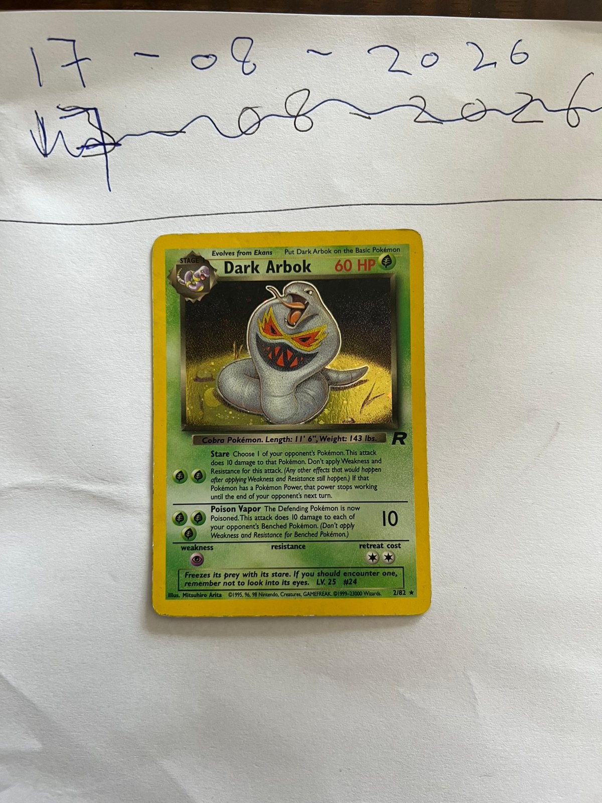 Pokémon Dark Arbok 2/82 – Team Rocket, Ophalen of Verzenden, Zo goed als nieuw, Losse kaart, Foil