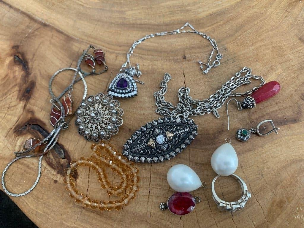 sieraden, Sieraden, Tassen en Uiterlijk, Antieke sieraden, Ophalen, Zilver, Ketting, Met edelsteen