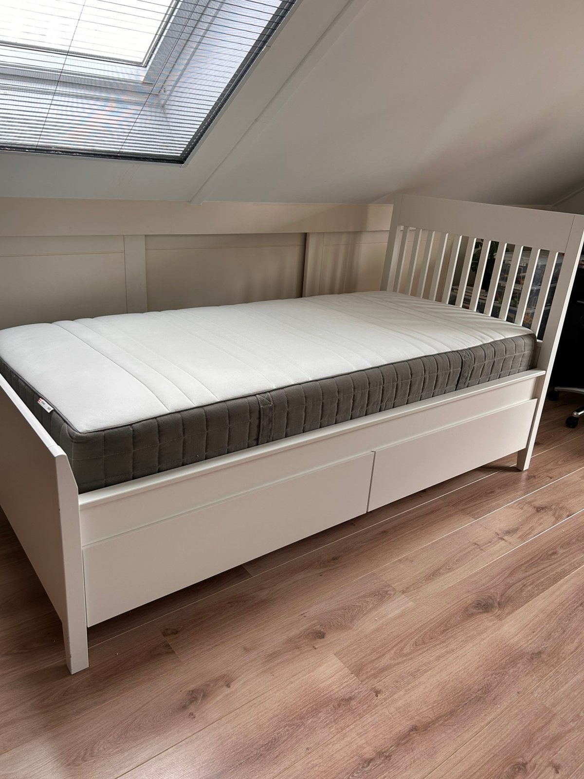 Wit bed Idanäs 80x200 incl verstelbare lattenbodem en matras, Ophalen, Eenpersoons, Wit, 80 cm