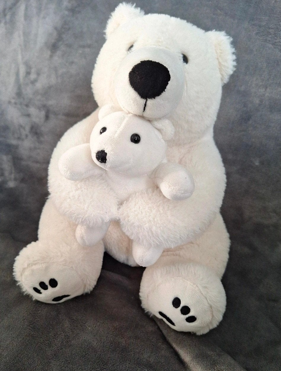 Witte knuffel ijsbeer met baby ijsbeer, Ophalen, Zo goed als nieuw, Wit, Beer