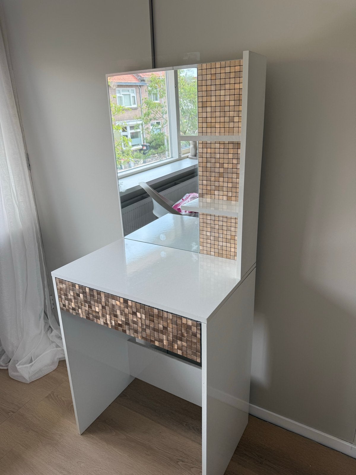 Witte kaptafel met spiegel en lade, Ophalen, Gebruikt, 50 tot 100 cm, 150 tot 200 cm
