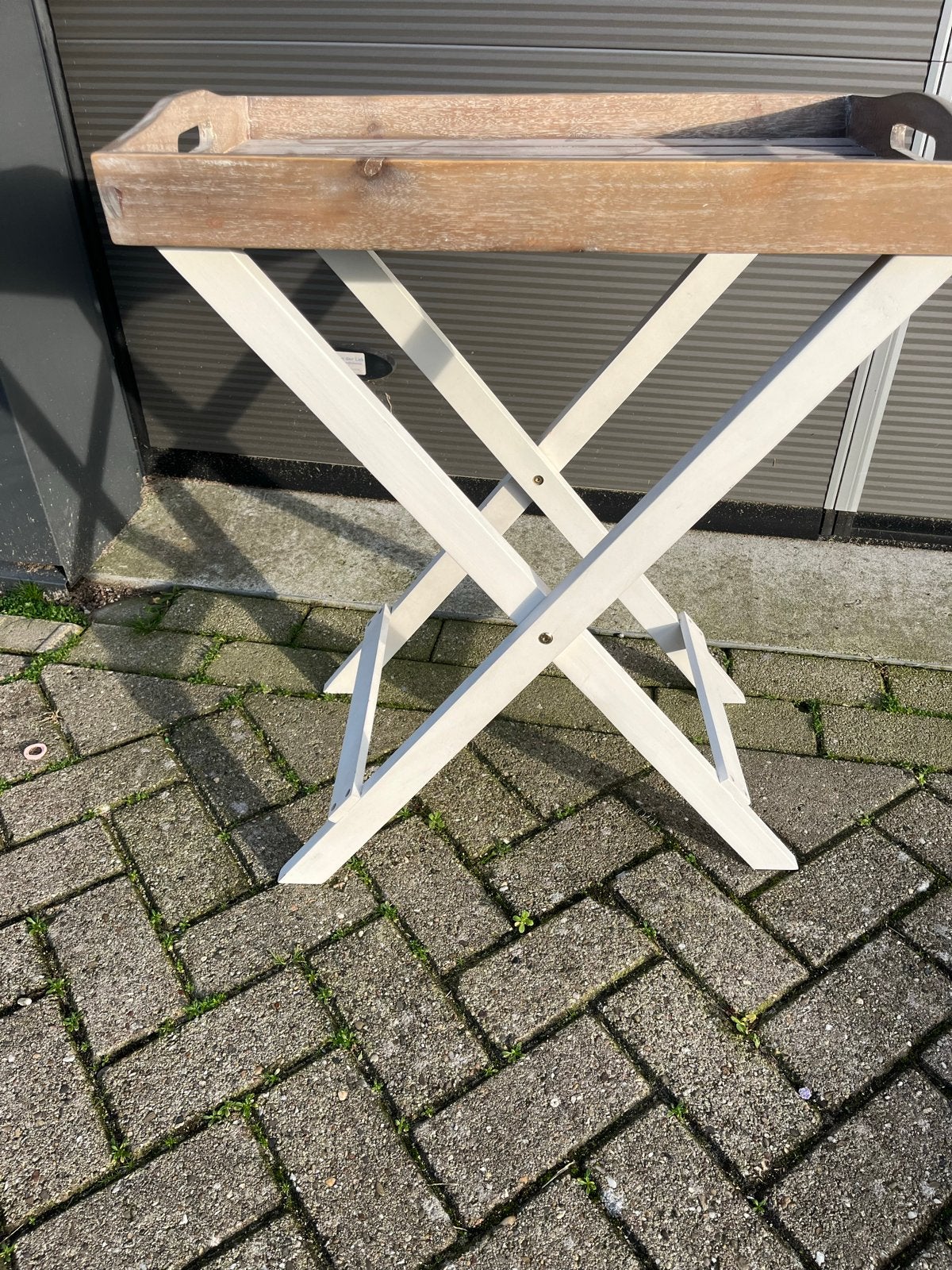 Mooi groot houten dienblad op klapschraag, Ophalen of Verzenden, Gebruikt, Hout