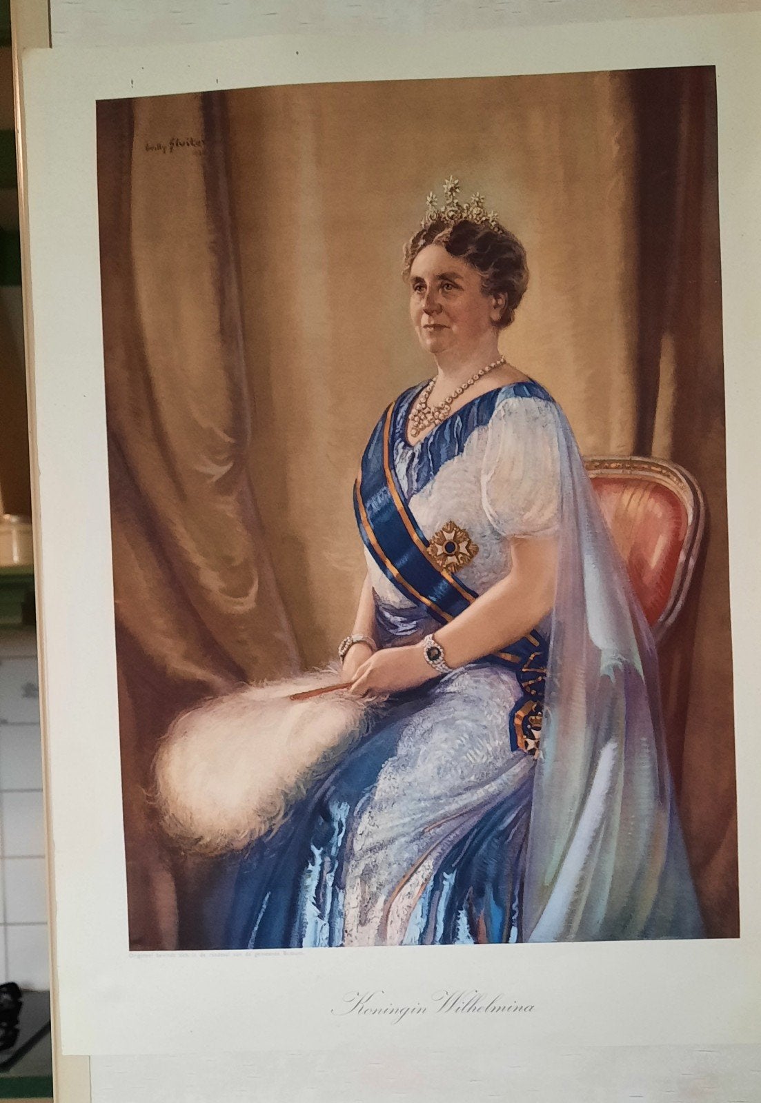 poster Koningin Wilhelmina 1938, Ophalen of Verzenden, Gebruikt, Nederland, Kaart, Foto of Prent