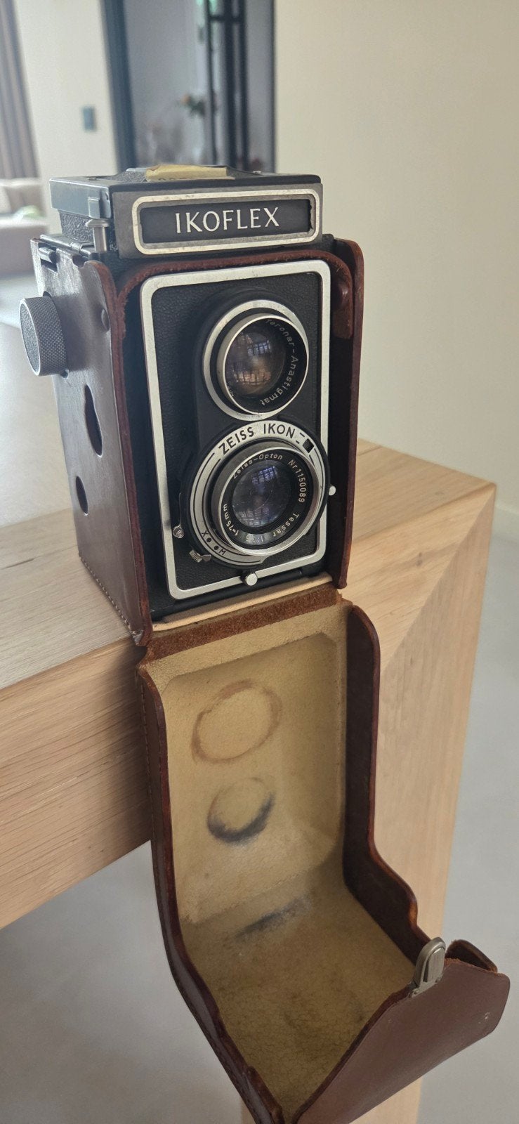 Zeiss Ikon Ikoflex Vintage Camera met Leren Tas, Ophalen of Verzenden