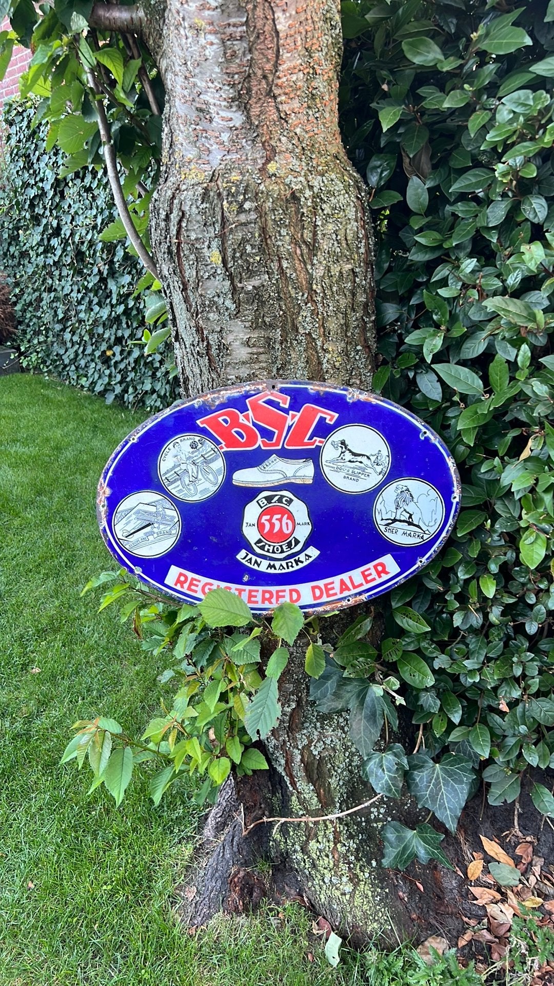 Emaille reclamebord dubbelzijdig BSC registered dealer, Ophalen of Verzenden