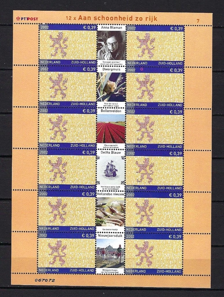 NVPH V2071 Provincie 7 Zuid-Holland Pfris PLAATFOUT-ZELDZAAM, Postzegels en Munten, Ophalen of Verzenden, Na 1940, Postfris