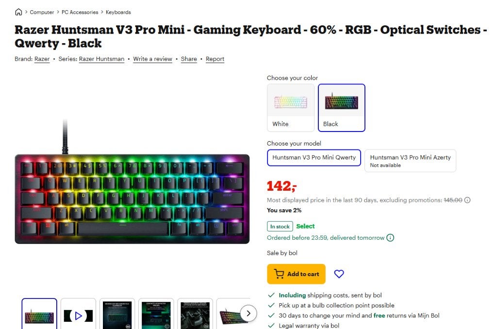 Razer Huntsman V3 Pro Mini, Gebruikt, Gaming toetsenbord, Ophalen of Verzenden, Razer