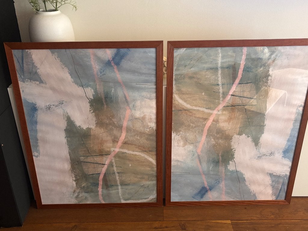 2 abstract posters in Houten lijst, Ophalen