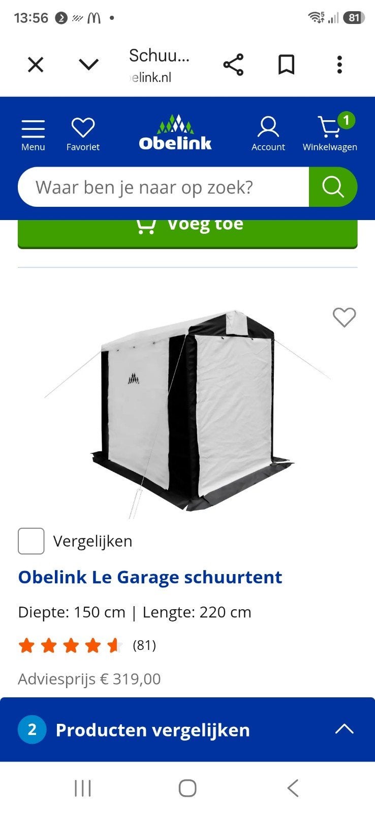 Obelink Le Garage schuurtent - Zeer nette staat, Caravans en Kamperen, Ophalen of Verzenden